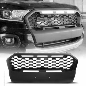 Ford Ranger T7 15-18 Matt Black Honeycomb Grille With LED Lights