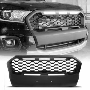 Ford Ranger T7 15-18 Matt Black Honeycomb Grille With LED Lights