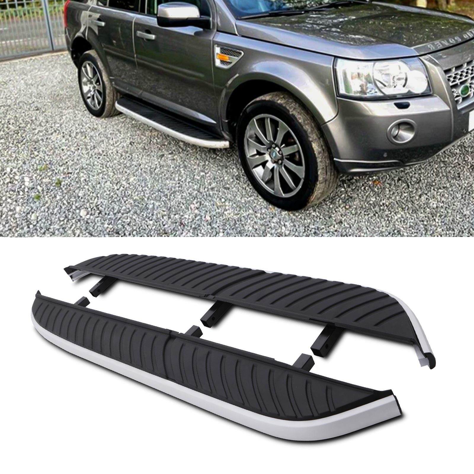 Predator4x4 Black &amp; Silver Side Steps To Fit Land Rover Freelander 2 L359 07-15