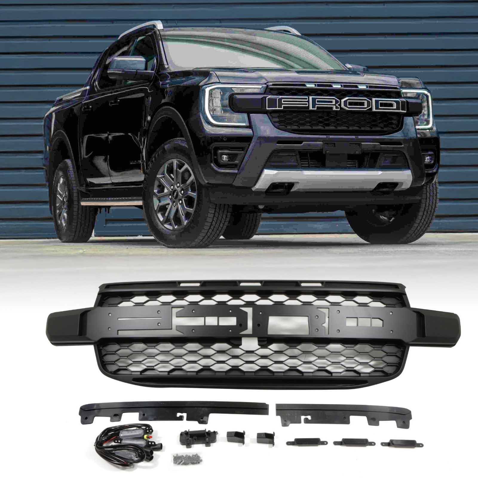 Image of Ford Ranger T9 Wildtrak 2023+ Black Grille With White LEDs & Badge