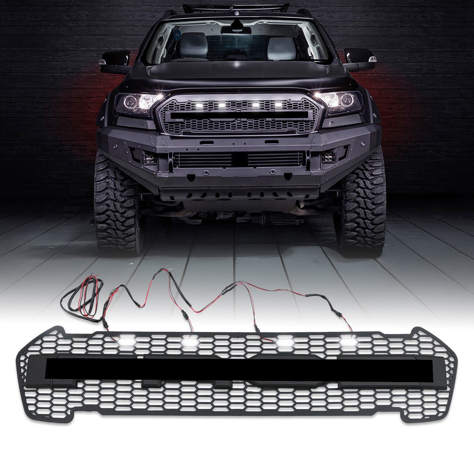 Image of Ford Ranger T7 15-17 Raptor Look Matte Black LED Light Grille