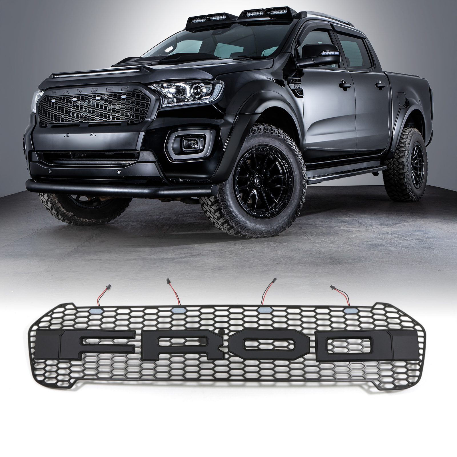 Image of Ford Ranger T8 18-21 Black Grille With White LED Lights