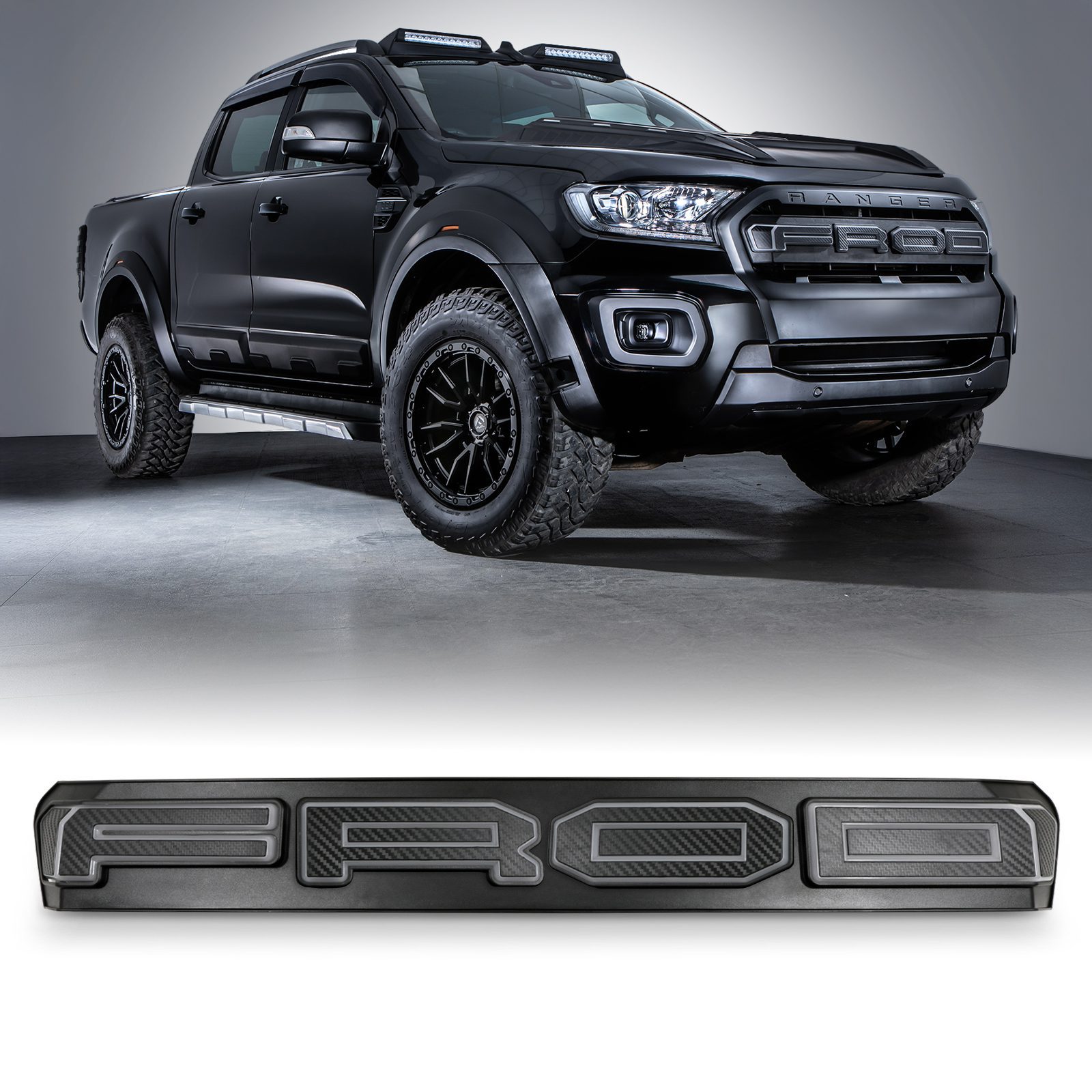 Image of Ford Ranger T8 Wildtrak 18-21 Black Grille With White LED Badge