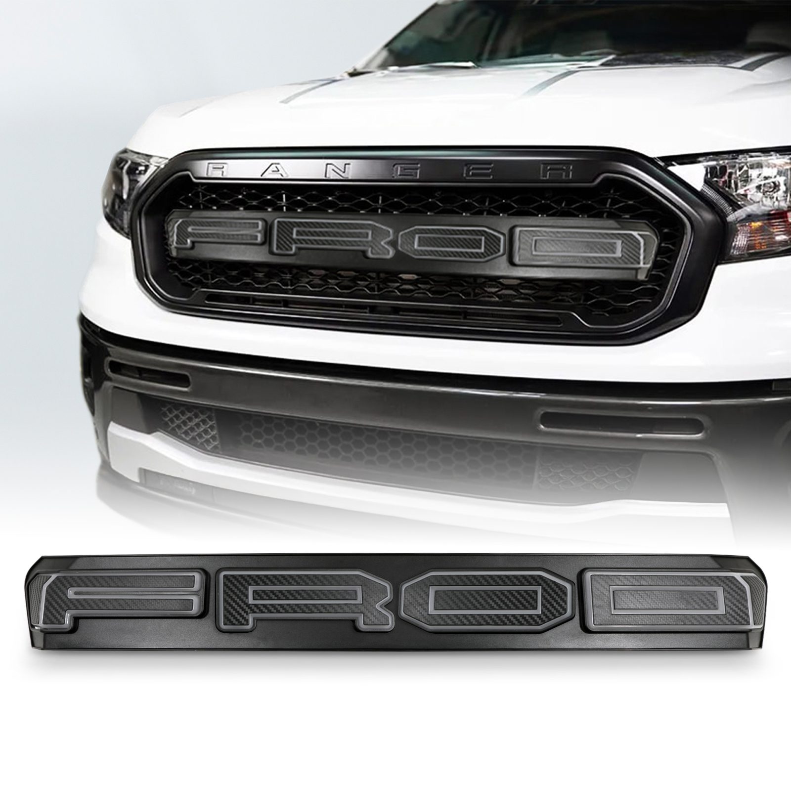 Image of Ford Ranger T7 Wildtrak 15-17 Matte Black Grille With White LED Badge