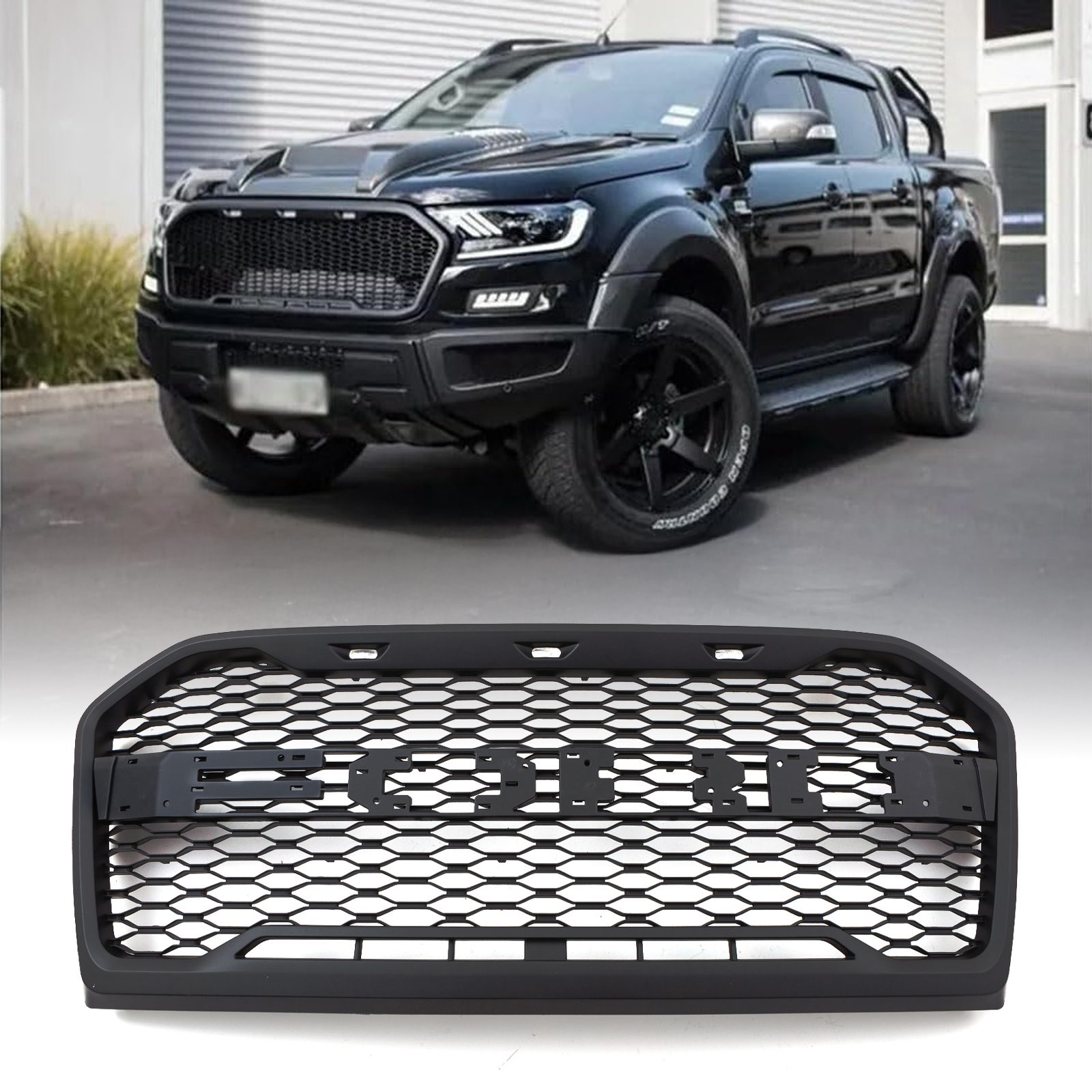 Image of Ford Ranger T7 15-17 Matte Black Grille With White LED Lights