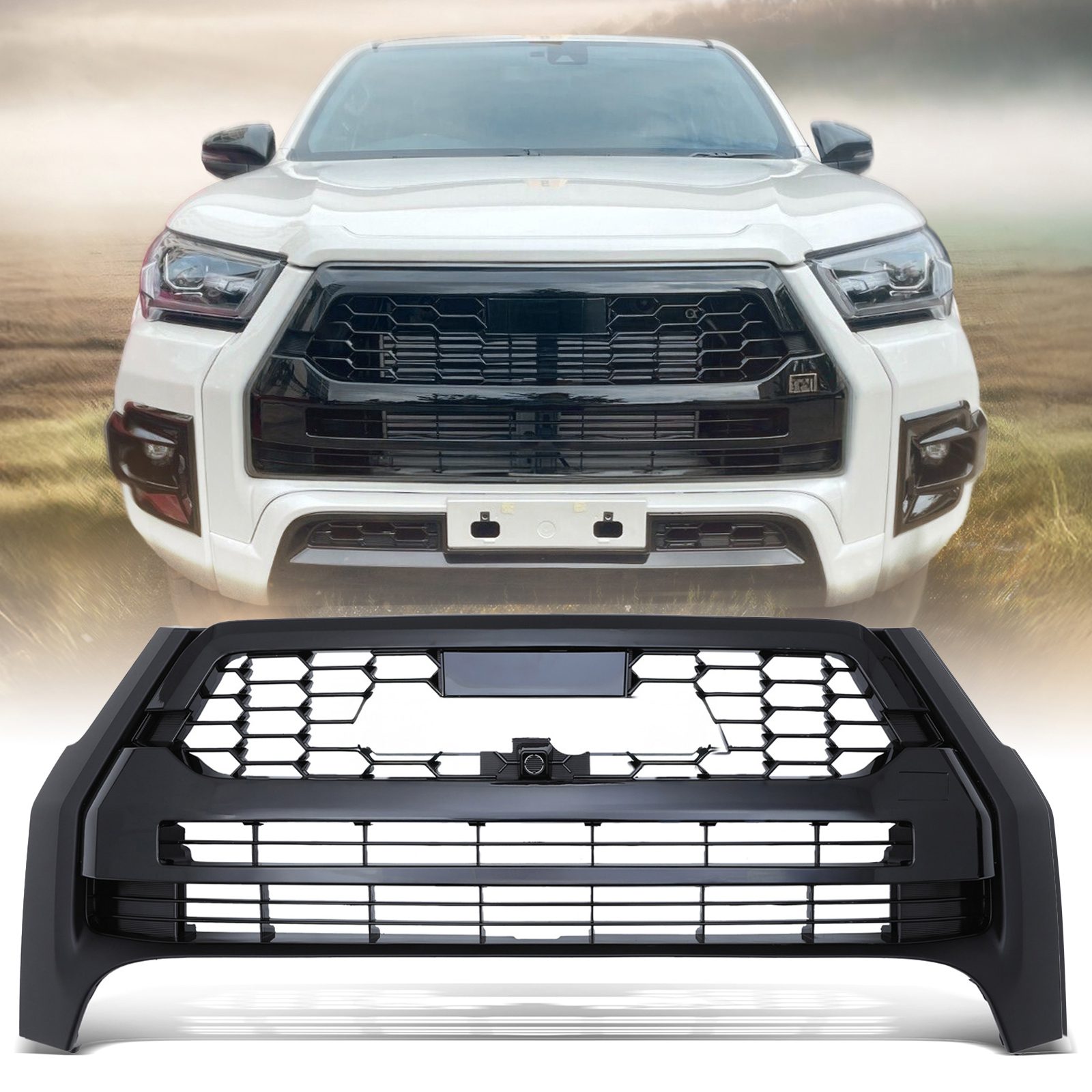 Toyota Hilux Invincible X MK9 2021+ Gloss Black GR Sport Style Front Grille
