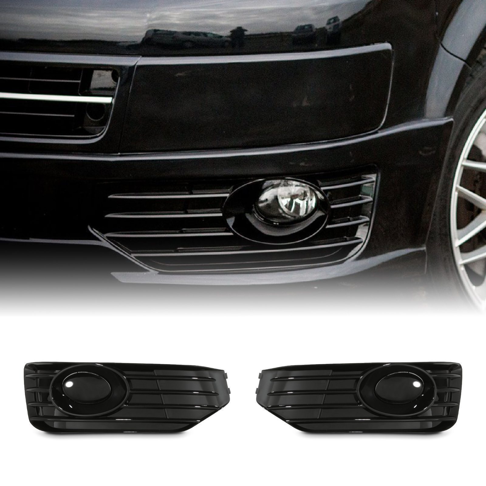 VW Transporter T5.1 09-15 Gloss Black Sportline Front Fog Light Inserts