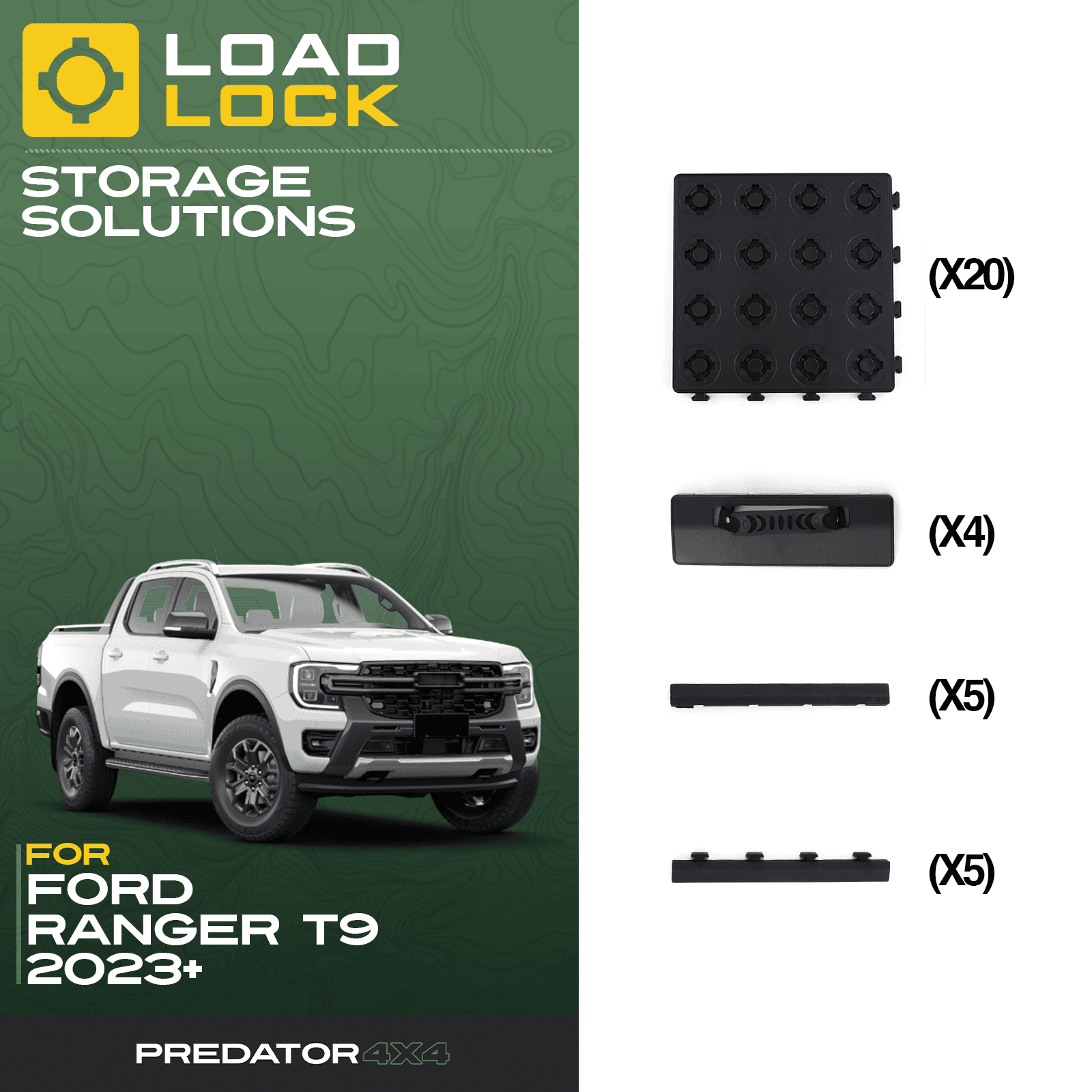 Ford Ranger T9 2023+ LoadLock Full Truck Bed Base Kit
