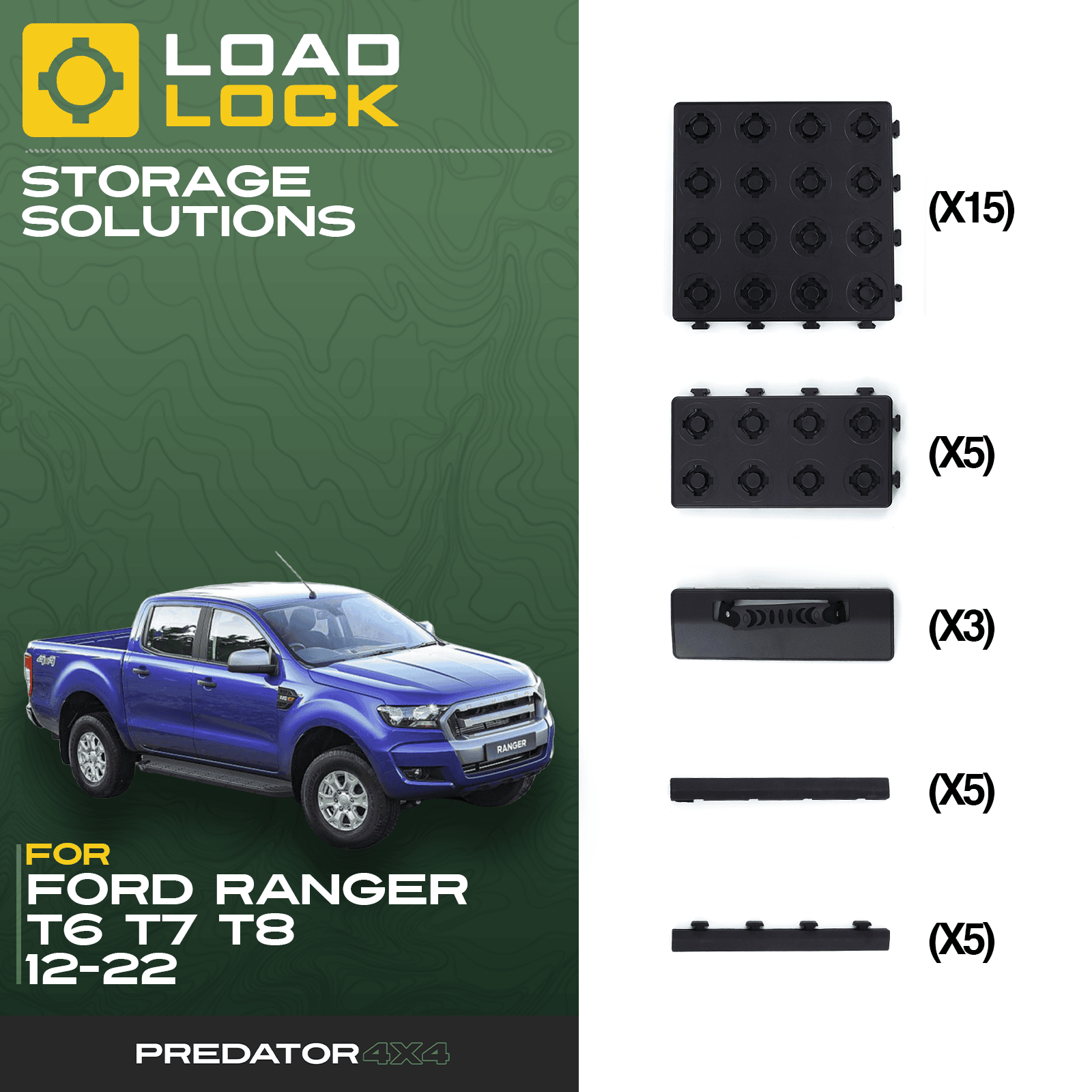 Ford Ranger T6/T7/T8 2012-2023 LoadLock Full Truck Bed Base Kit