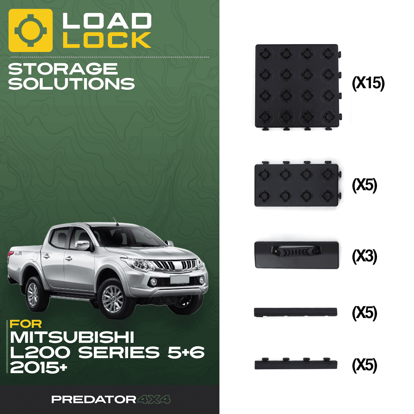 Mitsubishi L200 Series 5 & 6 2015+ LoadLock Full Truck Bed Base Kit